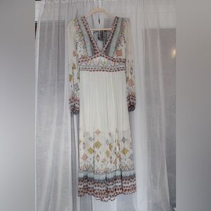 Free People Cream & Multicolor Long Sleeve Dress